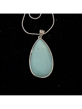 Turquoise Teardrop Pendant Sterling Silver 20 Inch Snake Chain
